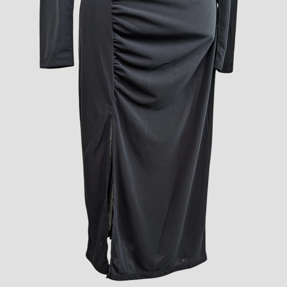 Future Collective Long Sleeve Mock Neck Ruched Black Midi Dress Women’s Medium - Picture 3 of 16